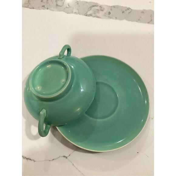 4 Fitz and Floyd Total Colour Coquille Turquoise Soup Bowl Under Plate - Picture 3 of 11